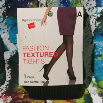 Womens Black Hanes Non-Control Top Textured Tights size A